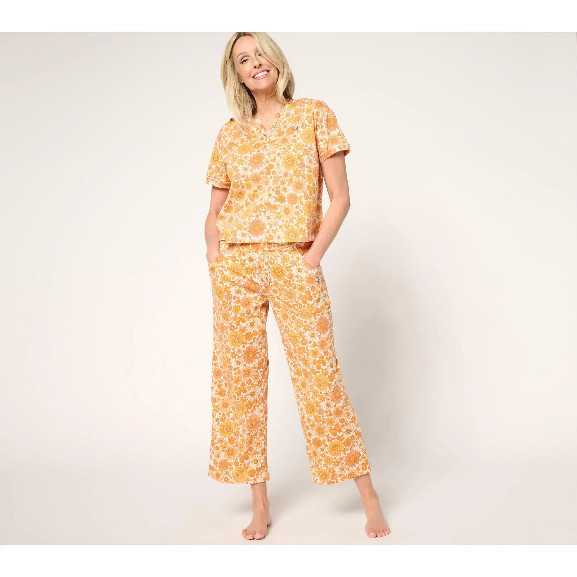 Ocean Pacific Boxy Henley and Crop Pant Pajama Set