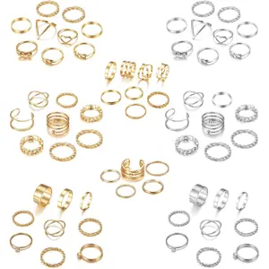 LOYALLOOK 65counts Bohemian Knuckle Ring Midi Ring Set Hollow Silver Gold Vintage Stackable Rings Fashion Finger Knuckle Midi Rings for Women Alloy