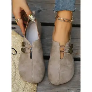 Women's Fashionable Solid Color Button Decorated Flat Shoes, Casual Comfortable Round Toe Shoes for Daily Wear, Lightweight Breathable Shoes for All SeasonsGiftGift