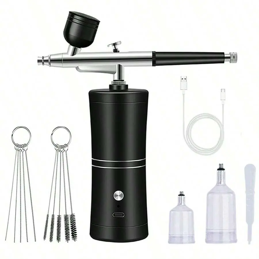 Cordless Rechargeable Airbrush Kit: 0.3mm Nozzle Compressor Set – Handheld Portable Spray Gun, Adjustable for Painting, Tattoo, Nail Art & More