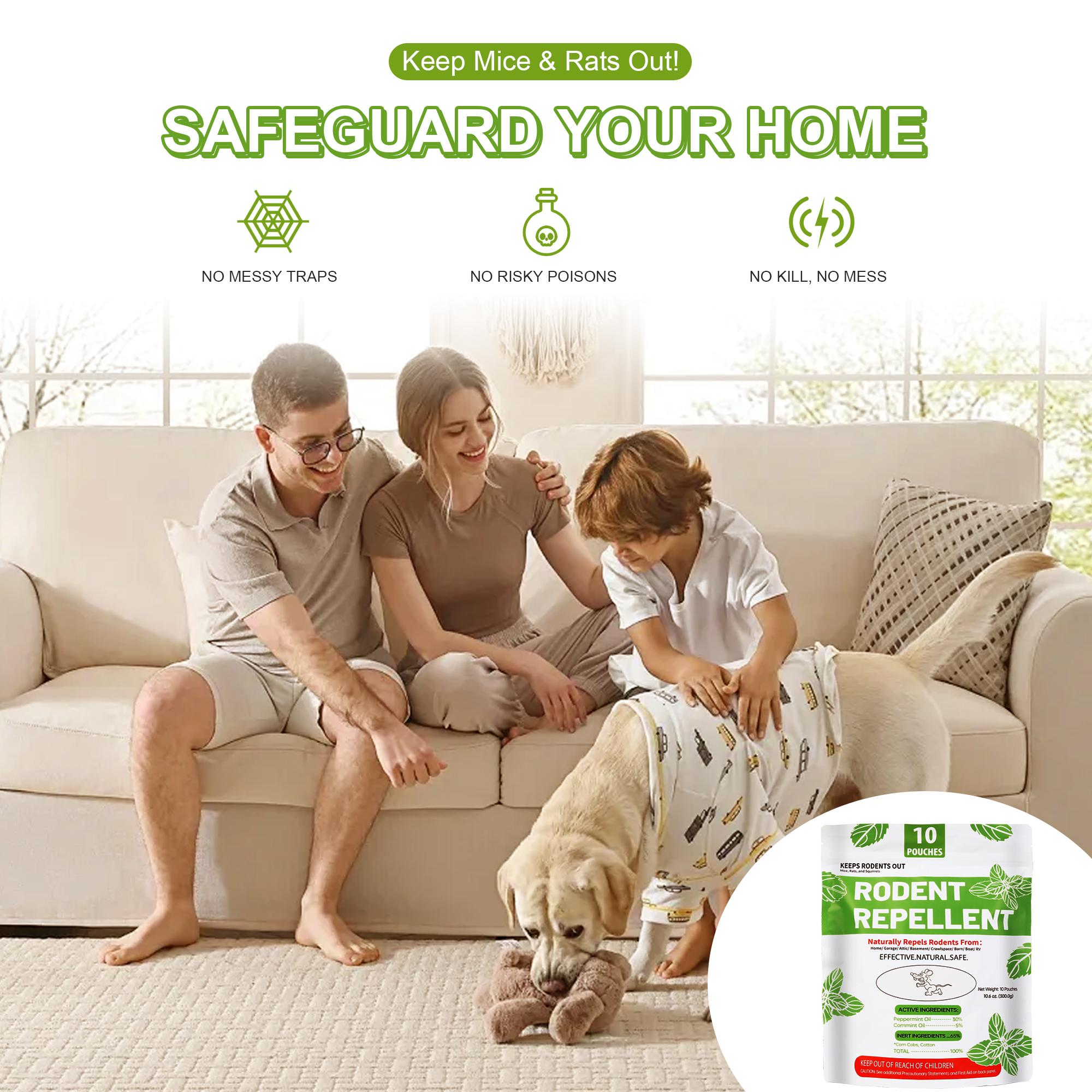 10 Pouches Peppermint Oil Mouse Repellent, Long Lasting Mice Repellent, Natural Formula Rat Repellent, Eco Friendly, Pet & Kids Friendly