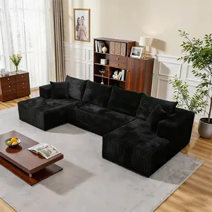 132'' U-shape Modular Corduroy Sofa Modern Living Room Comfortable No Assembly Needed Popular Boneless Sectional Couch Loveseat Couch Sleek boneless sectional couch bean bags furniture living room