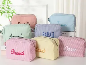 Monogrammed Seersucker Toiletry Bag: Custom Bridesmaid Makeup Bag