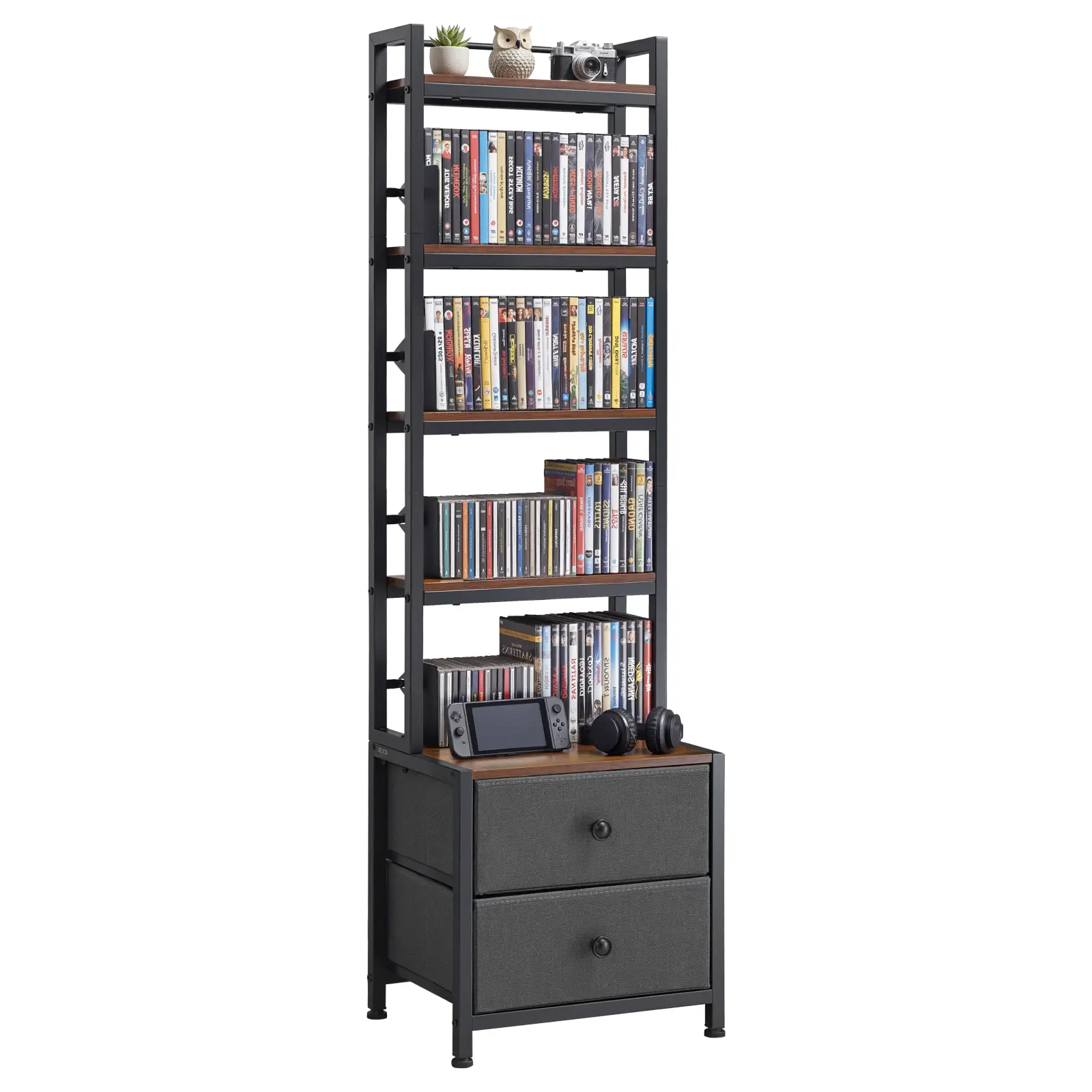 【SummerFinds】VEVOR Media Storage Cabinet with Drawers - 4-Shelf CD/DVD Shelves, 15.75x11.81x56.50in Organizer for Books/Games, Room Decor Furniture for Living Room, Furniture For Room