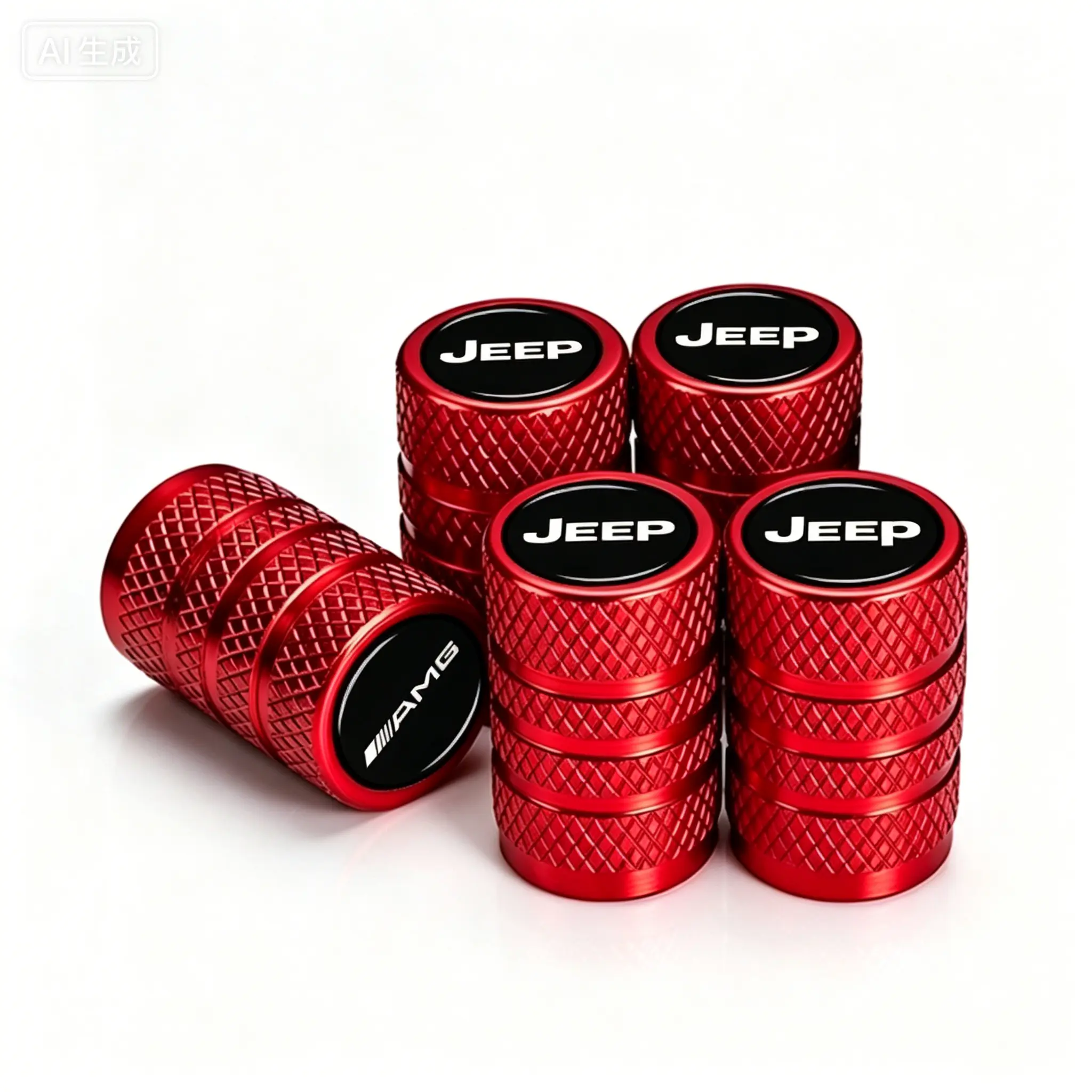 5-Pack Red Black Rugged Offroad Grade Tire Valve Stem Caps, TPMS Safe Corrosion Dust Proof, Heavy Duty Wheel Accessories for Jeep Wrangler Grand Cherokee Gladiator Compass Renegade Cherokee Offroad SUV