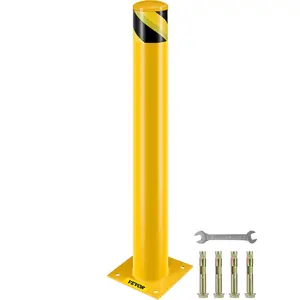 【DealsForYouDays】VEVOR Safety Bollard Safety Barrier Bollard 4-1/2" OD 36" Height Yellow Powder Coat Pipe Steel Safety Barrier with 4 Free Anchor Bolts for Traffic-Sensitive Area