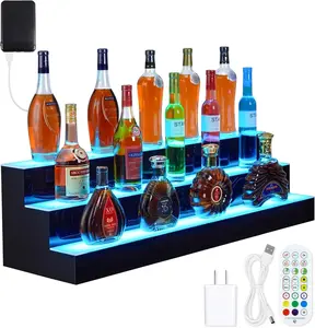 【GARVEE】LED Lighted Liquor Bottle Display Shelf 2 Steps 30 Inches Liquor Shelf With RF Remote & App Control Acrylic Drink Shelves Multicolor Lighting Bar Shelves for Liquor Bottle Alcohol Display Shelf Stand
