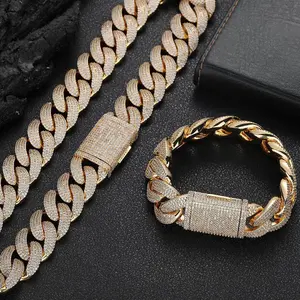 New 20mm Four Rows Bubble Cuban Link Chain Zircon Necklace Personality Men's Ornament Hip Hop Bracelet Holiday Gift Hypoallergenic