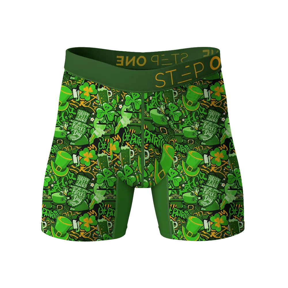 Men's 95% Viscose Bamboo Spandex Boxer Briefs - Shamrock Print St. Patrick's Day, 3D Comfort Pouch, Moisture Wick, Ride-Up Guard, Mix & Match Menswear Underwear, Bamboo Blend, St. Patrick's Day Themed, Elastic, Multi-Size, Casual Underwear Brief, Spandex,