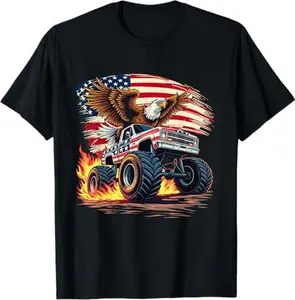 Bald Eagle Monster Truck - USA American Flag 4th Of July T-Shirt