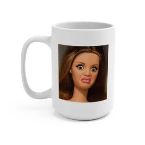 Funny Doll Face Mug, Disgusted Barbie Meme Coffee Cup, Sarcastic Reaction Gift, Weird Humor Tea Cup, Unhinged Meme Mug