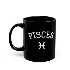 Pisces Zodiac Mug, Black Ceramic Coffee Cup with Gold Astrology Symbol, Unique Birthday Gift for Pisces Women and Men, Meaningful Horoscope Gift for Bestie and Family