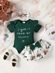 Baby Girl Ribbed Romper Dress Set with Headband, Stylish Infant for Summer, Cute Toddler Clothing for Girls, Outfits, Charming Floral, Newborn Gift Set