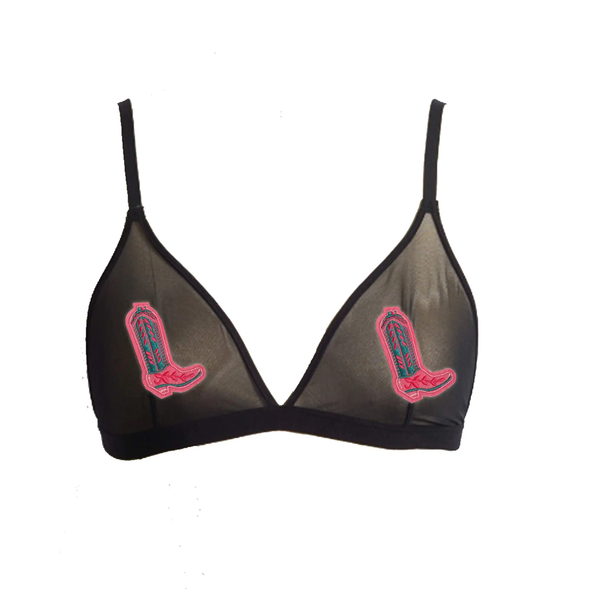 Neon Pink Cowgirl Boots Mesh Bralette
