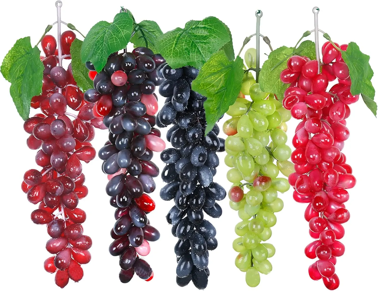 5 Bunches  Grapes Artificial Grape with Vines, 5 Color Decorative Grapes Bunches for  Wedding Favor Fruit  Decor Faux Fruit Props