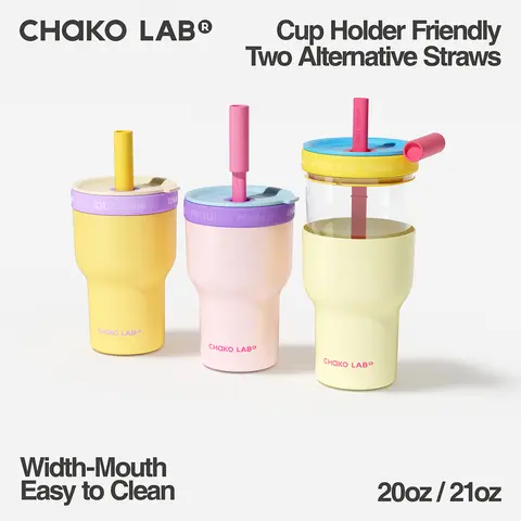 CHaKO LAB 21oz 2-in-1 10mm Dual-layer Vacuum Insulated Stainless Steel Tumbler - Portable Reusable, Glass Cup, Silicone Details, Straw Compatible, Ice-friendly, Easy to Clean, Office Use Detachable Drinkware with Coffee Lid