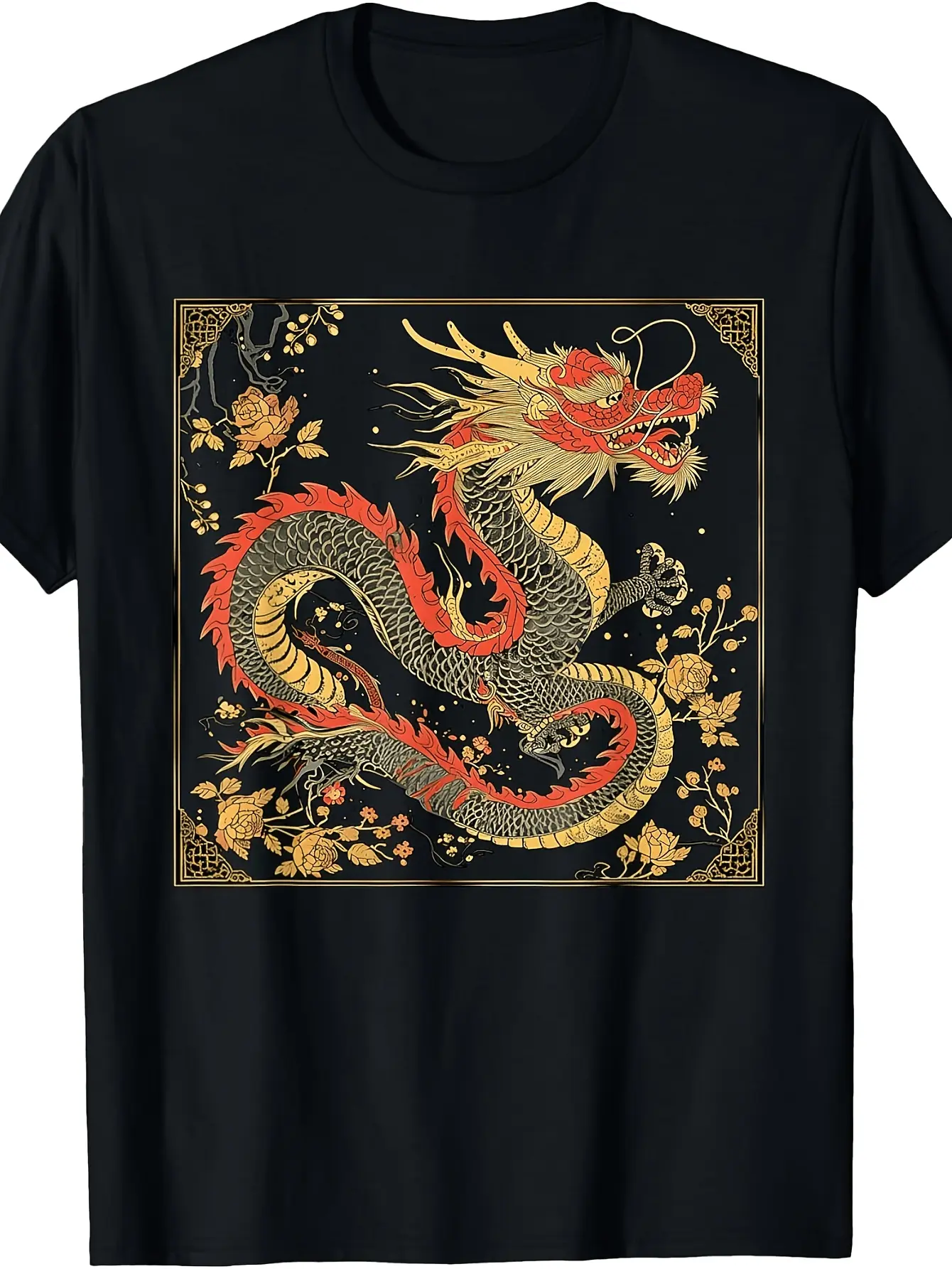 Chinese Zodiac Dragon Symbol Chinese Dragon Art St unisex soft cotton short sleeve t shirt, vintage graphic casual tee for men women teens, perfect birthday holiday gift for camping travel gym daily street  wear