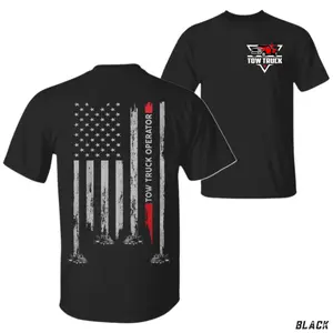 Tow Truck Operator T-Shirt, Distressed American Flag with Red Stripe & Wrecker Graphic, Heavy Duty Work Shirt for Roadside Heroes & Towing Crew, Gift for Tow Truck Drivers