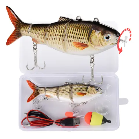 HADORAM Robotic Artificial Fishing Lure, 5.1in 4-Segment Multi-Jointed Swimbait with Electric LED Fishing Lights, USB Rechargeable Largemouth Bass Lure for Tackle, 5.1 Inches