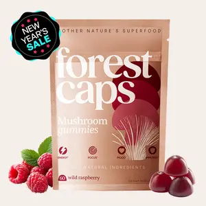Forest Caps Mushroom Gummies – Supports Focus, Natural Energy, Mood & Immunity – Lion’s Mane, Reishi & Cordyceps - Vegan, All Natural, Made in USA (60 Count)
