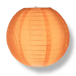 4 Inch Orange Round Shimmering Nylon Lantern, Parallel Ribbing, Hanging Decoration (10 PACK) (String Light Sold Separately)