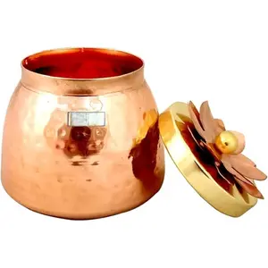 Handmade Copper Dry Fruit Container with Lid | Hammered Design Decorative Serving Bowl | Indian Copper Storage Jar for Snacks, Nuts, Sweets | Gold Plated Classic Kitchen Canister | Vintage Gift Box, Copper gift, kitchen storage jar, kitchen accessories