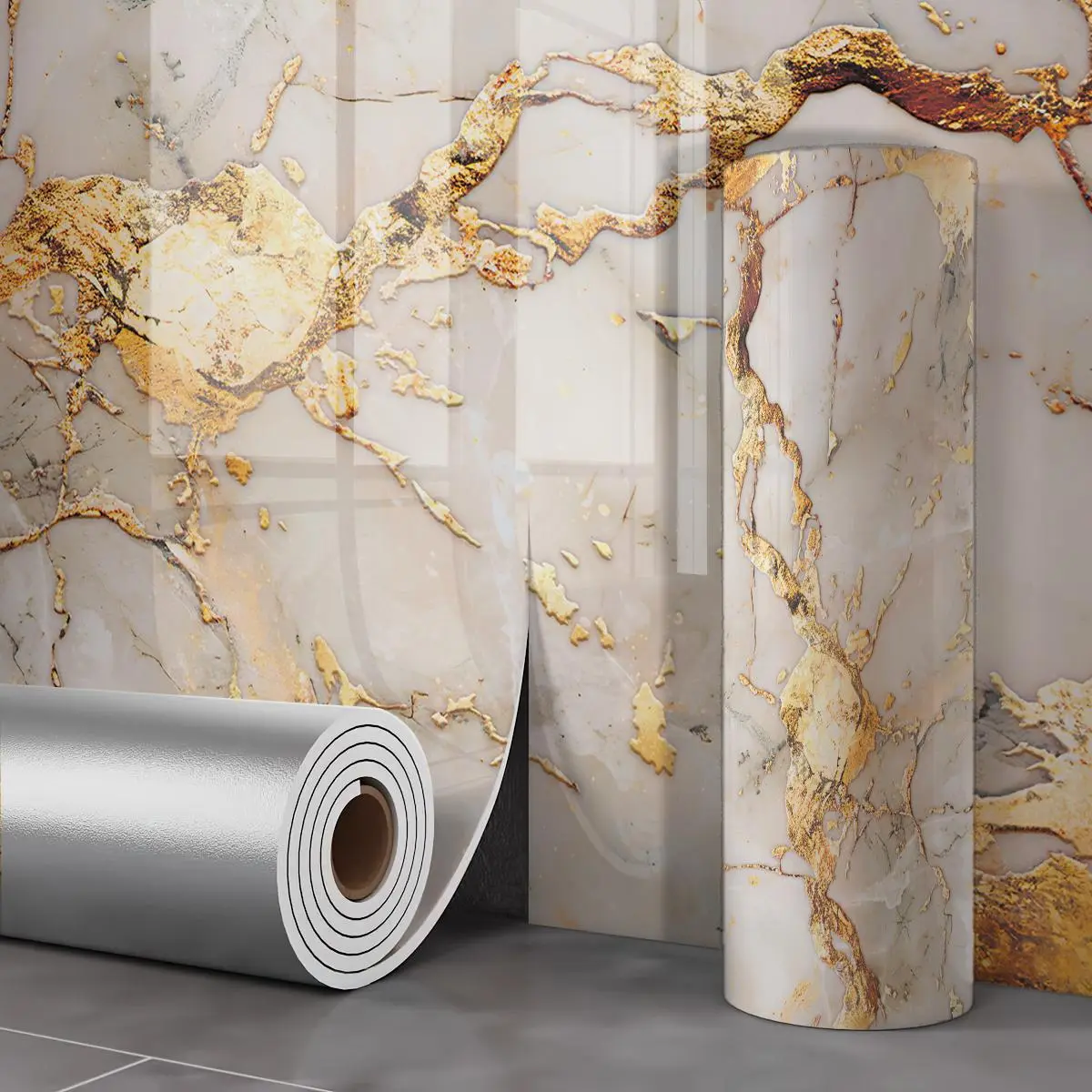 Marble Decorative Film Panel, Self-AdhesiveMarble Wallpaper, Fireproof Waterproof WallCovering Material,15.75*118.11 inch,Home Decoration