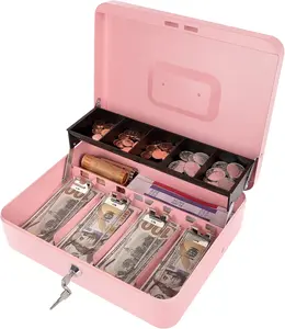Cash Box with Money Tray and Key Lock, Money Box Safe Locking
