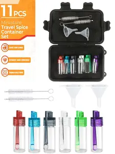 Glass Spice Containers with Spoons, Condiment Containers, Travel Mini Bottles, Leak-Proof Small Jars for Camping Outdoor Picnic Kitchen Storage Set