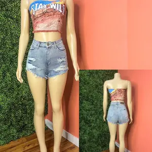 Denim Tube Top with 'Stay Wild' Print, Stylish and Edgy Addition to Wardrobe