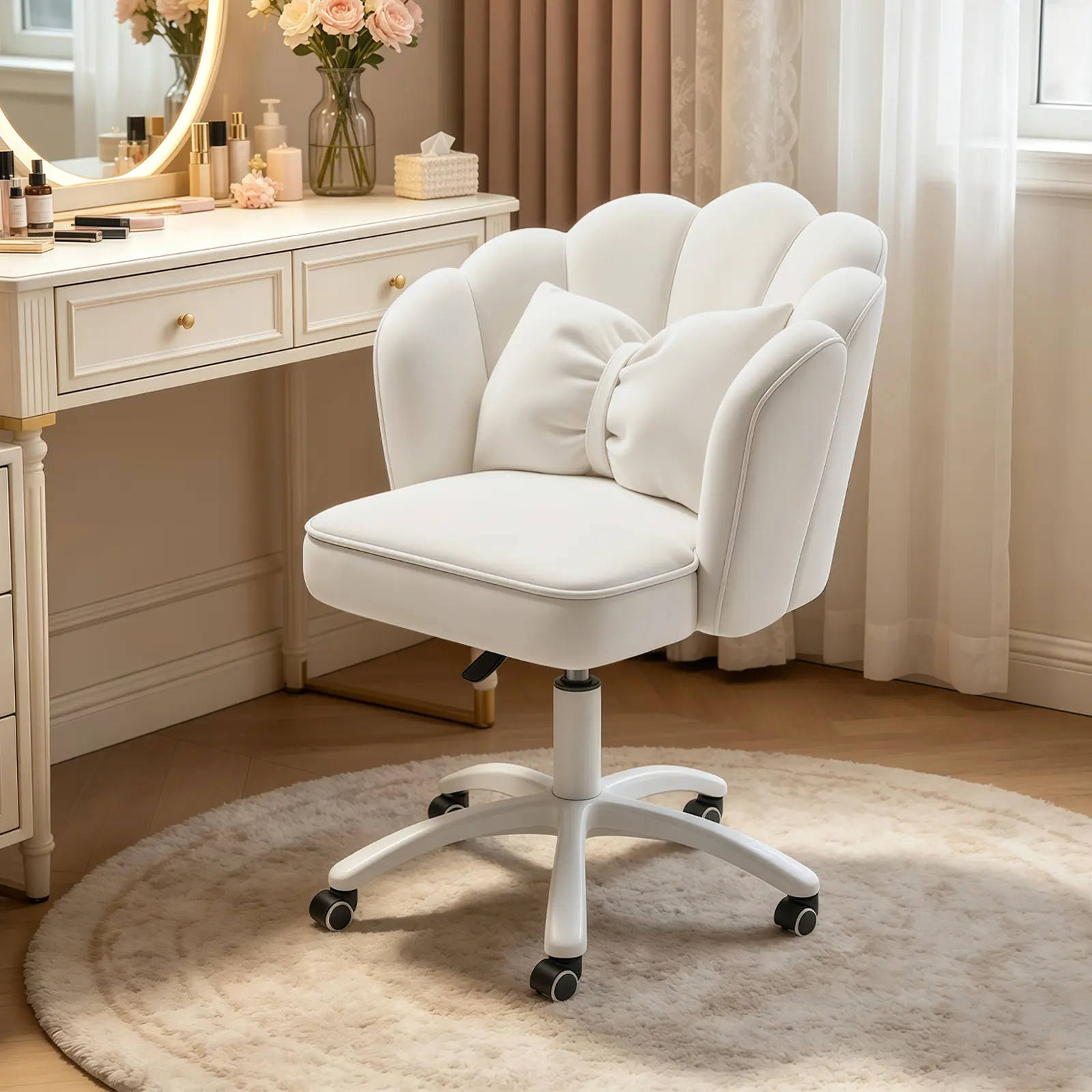 【Summer sale】Office Chair Cute Petal Desk Chair, Modern Fabric Home Butterfly Chairs Height Adjustable Chair Makeup Chairs Computer Chairs
