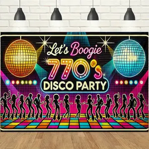 1pc 2D Retro Disco Party Theme Banner, Neon Lights & Disco Balls, Retro Trippy & Festive Vibe, Perfect for 70s Themed Parties, Retro Dance Nights & Club Events Decor Backdrop
