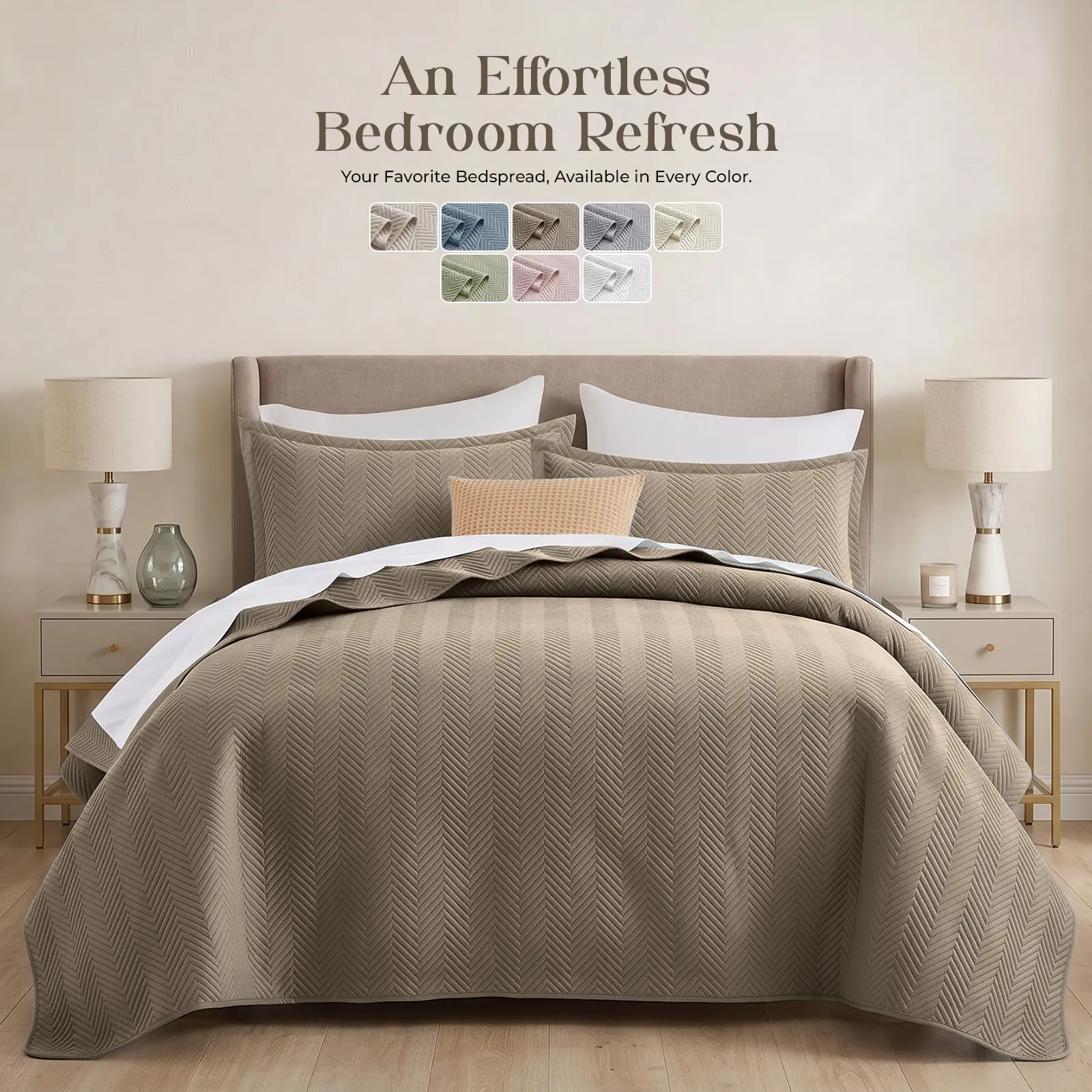Sophia Linen Quilted Bedspread Set | Smooth Ultrasonic Coverlet with Matching Pillow Shams | Lightweight All-Season Bedding | Twin (1 Pillow Sham), Queen & King (2 Pillow Shams)