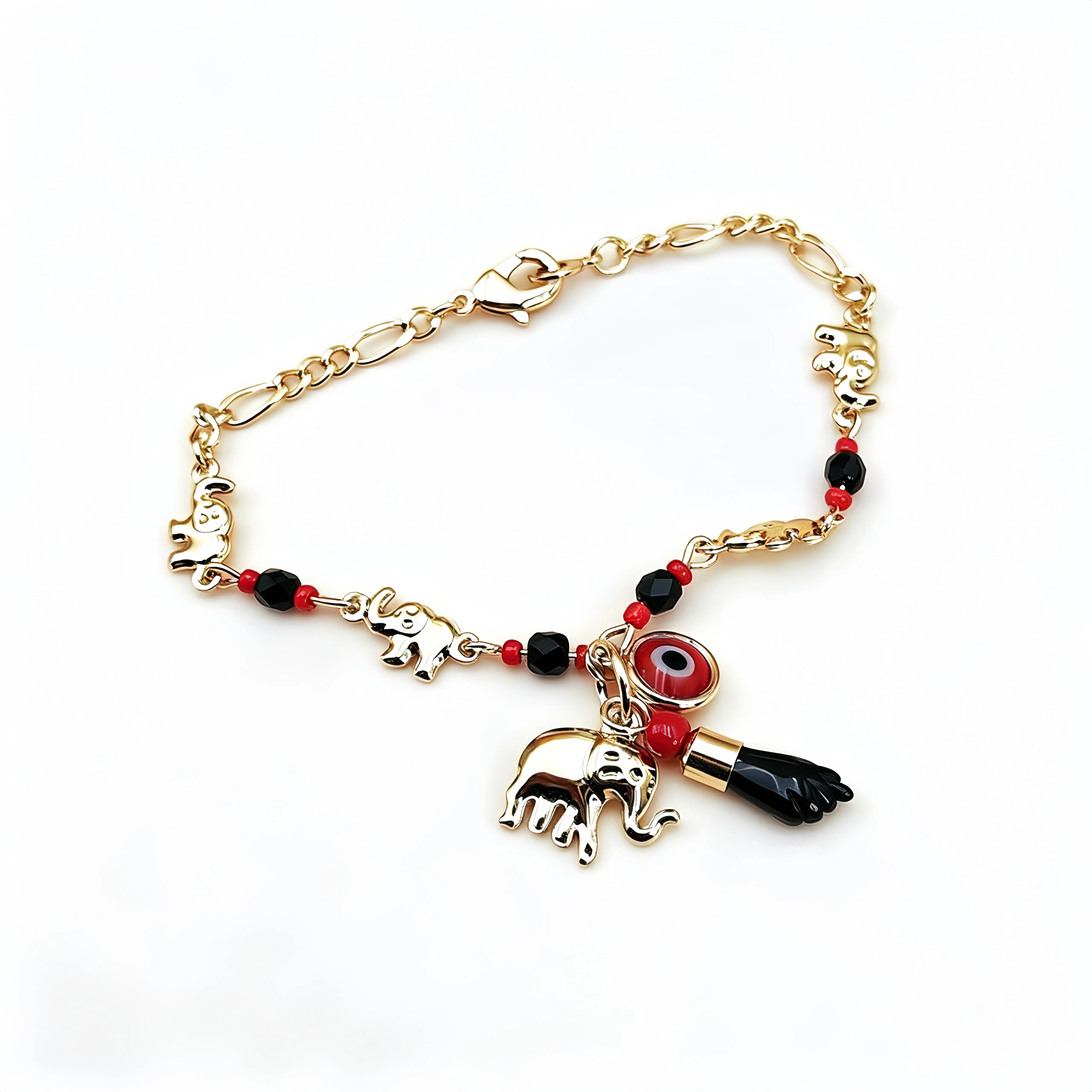 14K Gold Plated Evil Eye Elephant Bracelet Adjustable Hypoallergenic Bohemian Wristband Fashion Jewelry Outdoor Daily Wear Gift