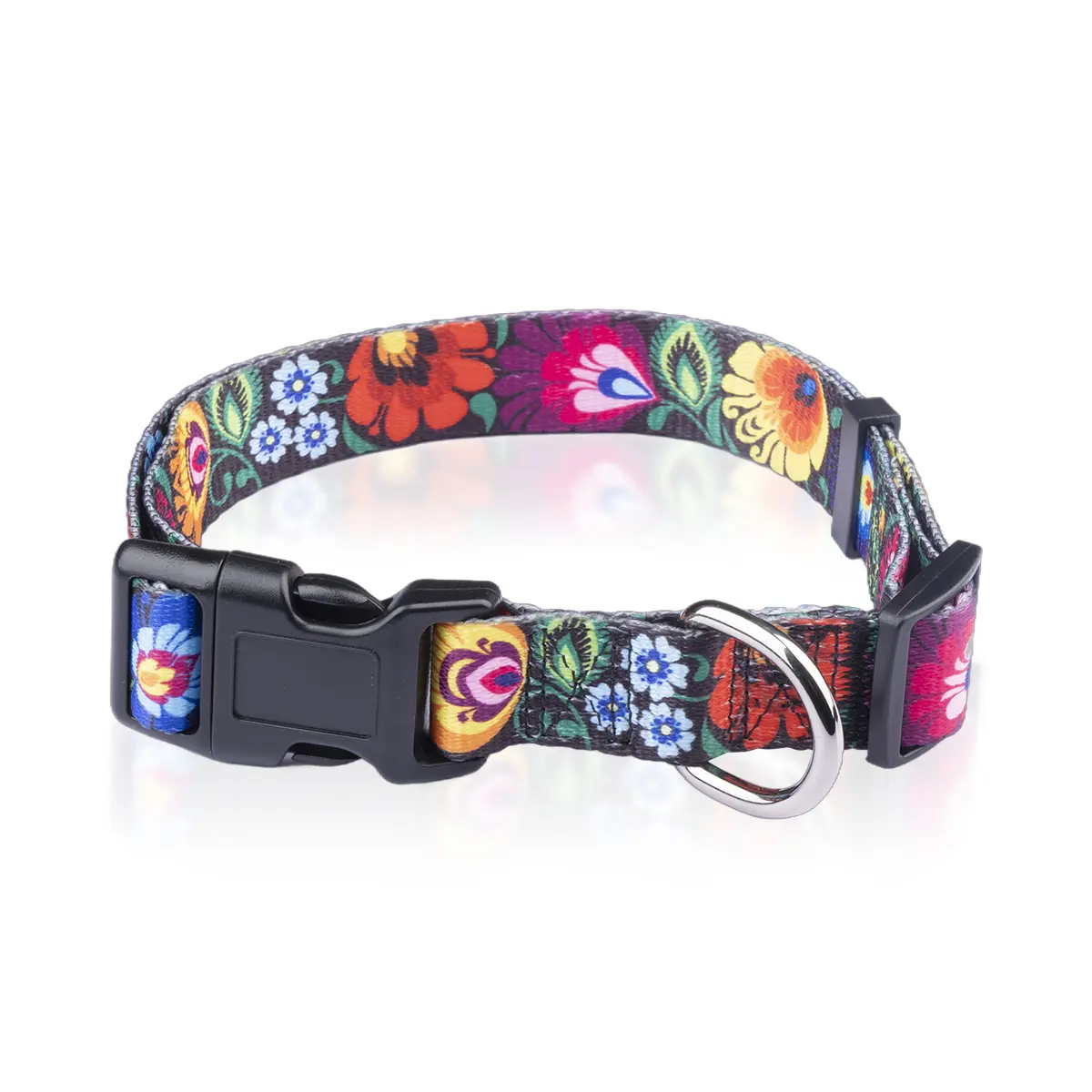 Christmas Dog Collar, Cute Gift Idea, Folklore Floral Red Design with Polka Dot Accents, Soft Cotton-PU Leather, Adjustable Quick-Release Steel Buckle, Detachable, Durable for Playtime, Fits All Sizes, Dry Clean Only, 30-Day Money-Back Guarantee, Collars