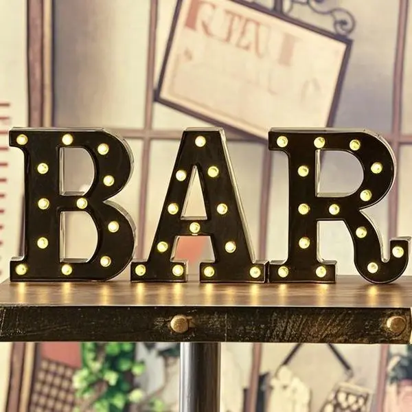 Black LED Lighted Marquee Sign - 23.03x8.66in, 38 Warm LED Lights, Battery Operated - No Wiring Needed for Wall/Tabletop, Reusable Home Bar Decor - Festive Addition with Batteries for Home/Pub, 23.03 X 8.66 Inch