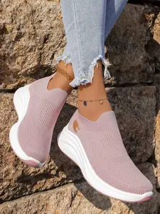 Women's Breathable Knit Slip-On Flats, Lightweight Comfortable Casual Shoes, Height Increasing Daily Wear, Perfect for Everyday Use