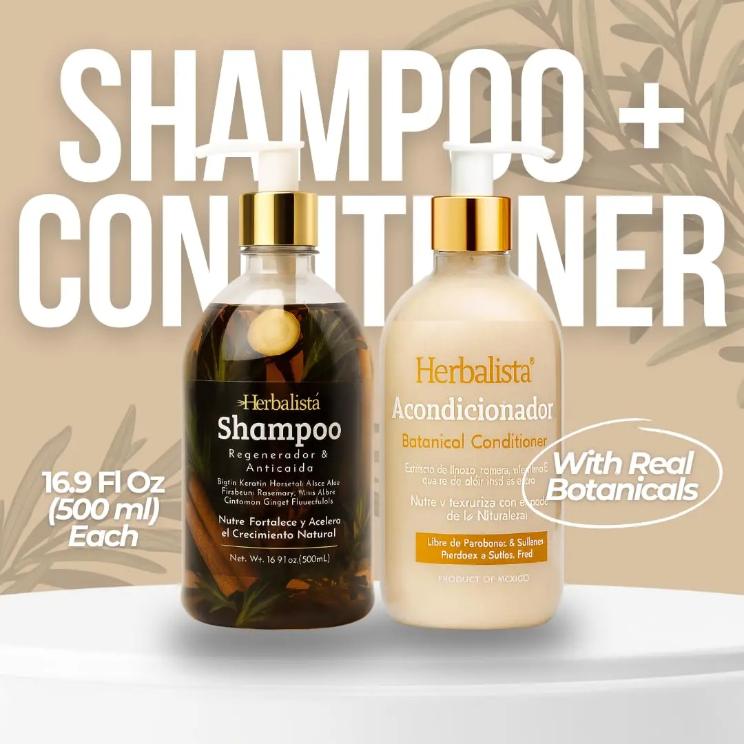 Herbalista Viral Herbal Hair Care Bundle – Shampoo & Conditioner Set 500ml (16.9 fl oz) Each – With Real Botanicals – Strengthens, Nourishes & Smooths – 100% Natural & Handcrafted