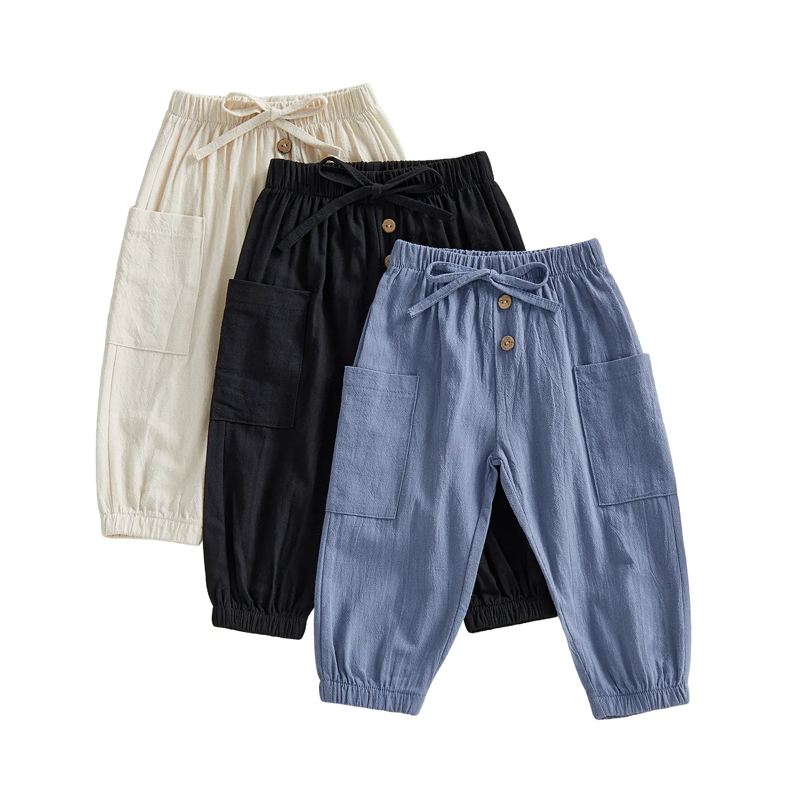 Canrulo Unisex Baby Pants Pack of 3 Toddler Boys Joggers Kids Girls Trousers Solid Color Elastic Waist Bottoms Soft Cotton Cargo Pants Casual Trousers