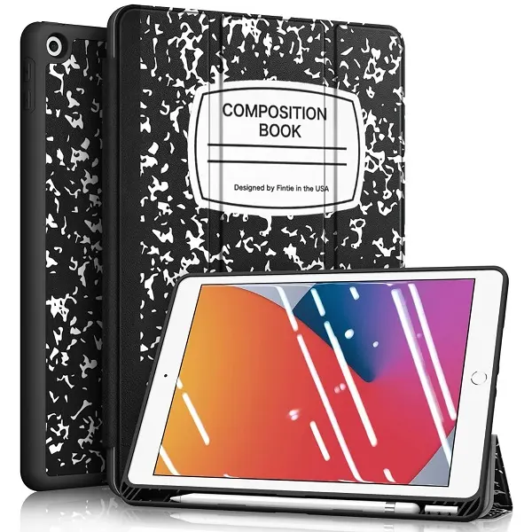 Fintie SlimShell Protective Case for 10.2-in iPad 9th/8th/7th Gen - Flip Stand, Built-in Pencil Holder, Auto Wake/Sleep, Soft TPU Back, Composition iPad Case