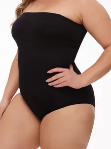 【Plus Size】 Solid Tube Shapewear Bodysuit with Detachable Straps, Casual Comfortable Tummy Control Butt Lift Shaper, Women's Shapewear for Summer