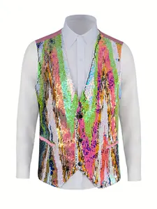 Men's Multicolor Ombre Sequin Fitted Vest Jacket, Party, Festive Performance Costume, Stage Wear, Christmas Gift, Fashionable and Stylish, Menswear