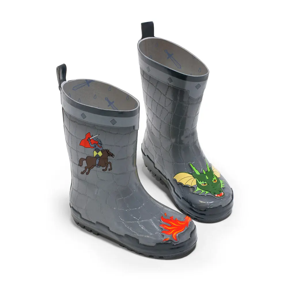 BOOT-KNIGHT 9 Natural Rubber Grey Dragon Knight Rain Boots - Size 9