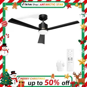Antarctic Star Light Ceiling Fans, 52 inch Low Profile Ceiling Fan with Light and Remote Control, Flush Mount, Reversible, 1-8h Timer, Dimmable, Noiseless, Black Ceiling Fan for Bedroom, Indoor Use