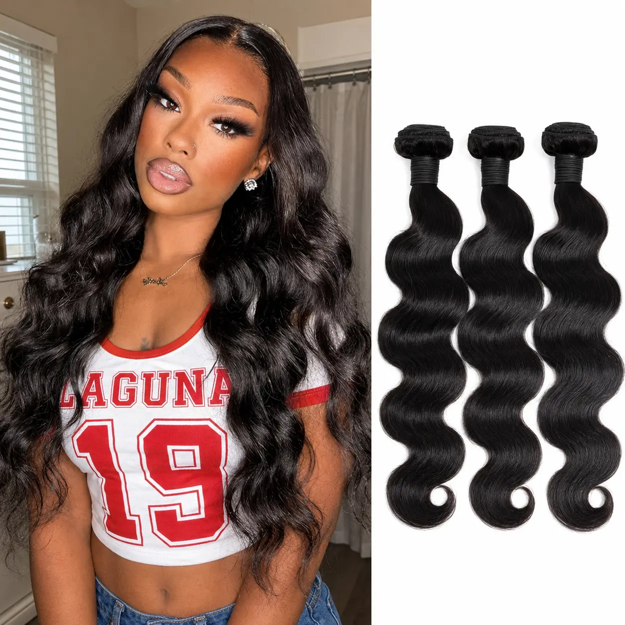 Human Hair Bundles for Black Women, Straight, Body Wave & Deep Wave, Natural Black Soft Full Double Weft Hair Extensions for Sew-In and Quick Weave
