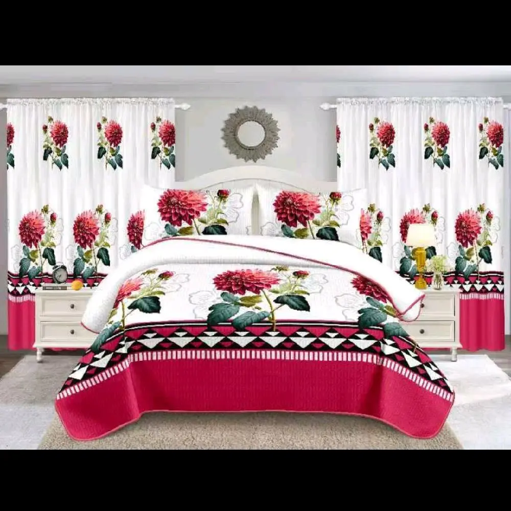 7-Piece Bedroom Bed Set with Curtains, Decorative Pillows – Complete Bedding Collection for Bedroom Decor