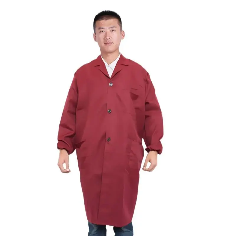 Men's Traditional Lab Coat Jacket - Classic Solid Cotton Blend Workwear Uniform, Long-Sleeve Layer with Button Closure, Multiple Pockets, Side Vents, Soft Breathable Durable Full-Length Protective Robe, Long Robe, Machine Washable