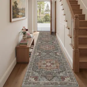 ComiComi Washable Runner Rug 2.6x10 Runners for Hallways, Ultra-Thin Carpet Runners for Entryway Anti Slip Backing Runner Rugs for Kitchen Laundry Room Indoor Hallway (Grey/Brown/Tan)