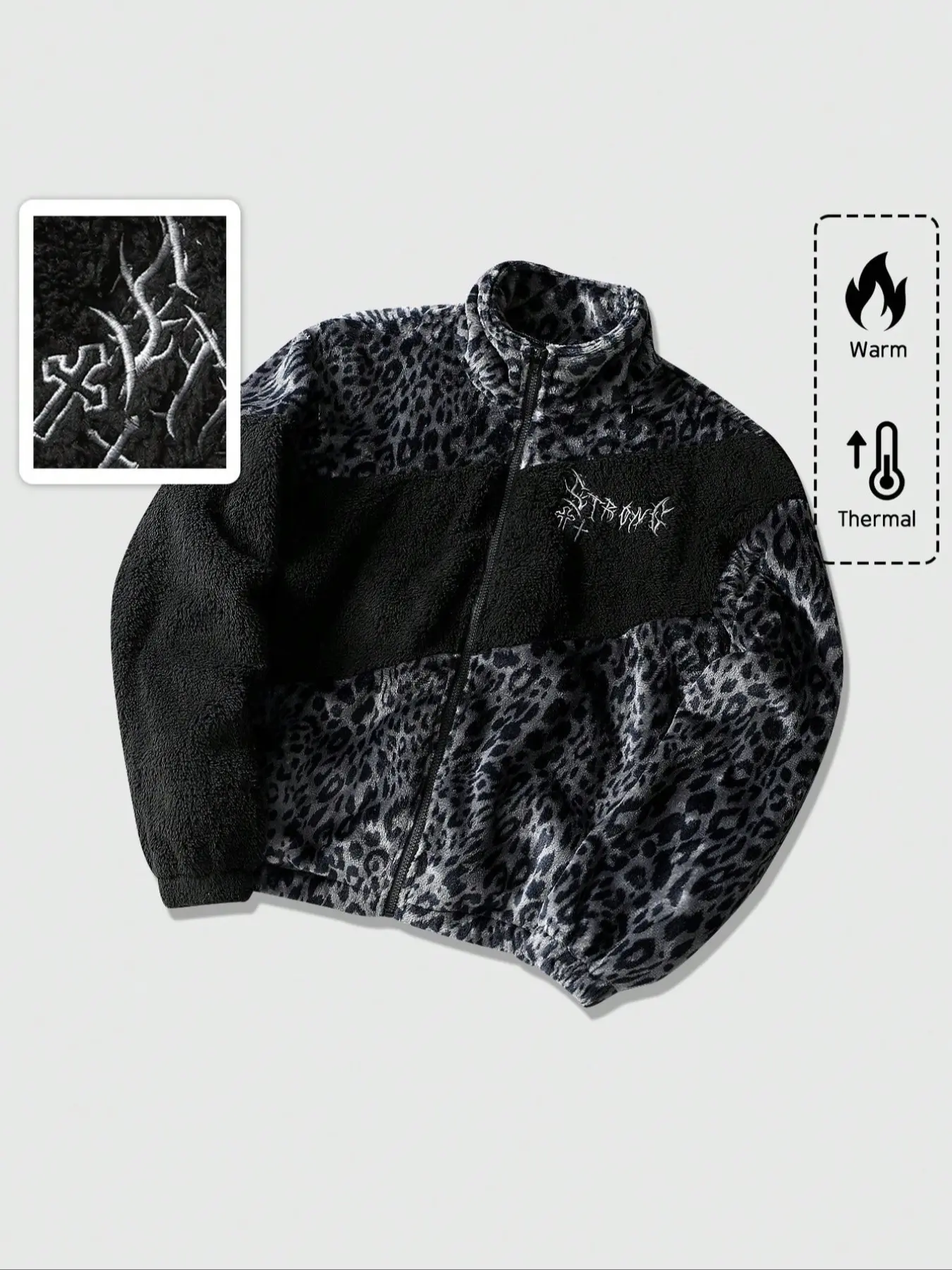 Y2K Street Style Fleece Jacket, Unisex Colorblock, Embroidered/patchwork Logo, Oversized Lamb Fur Zipper Coat, Warm Soft Outerwear