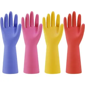 Rubber Kitchen Dishwashing Gloves - 4 Pairs Colorful  Household Cleaning Gloves for Washing Dishes and Cleaning Tasks, Flexible Long-lasting and Non-Slip (Medium, Blue+Pink+Yellow+Red)